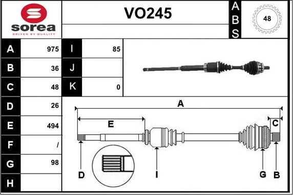 Sera VO245 - Приводной вал autospares.lv