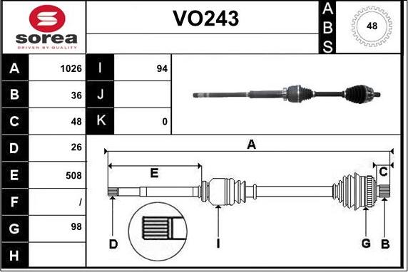 Sera VO243 - Приводной вал autospares.lv