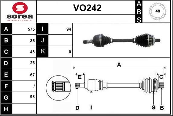 Sera VO242 - Приводной вал autospares.lv