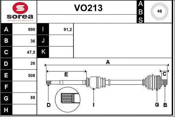 Sera VO213 - Приводной вал autospares.lv