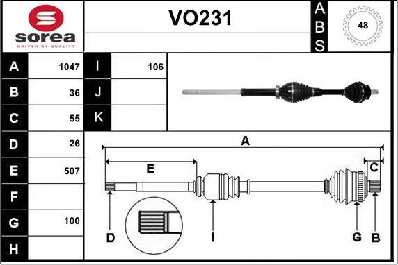 Sera VO231 - Приводной вал autospares.lv