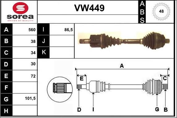 Sera VW449 - Приводной вал autospares.lv