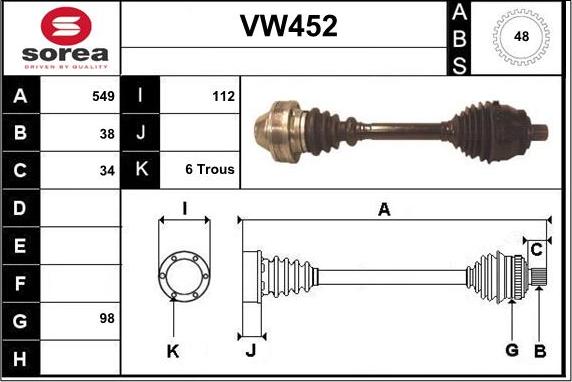 Sera VW452 - Приводной вал autospares.lv