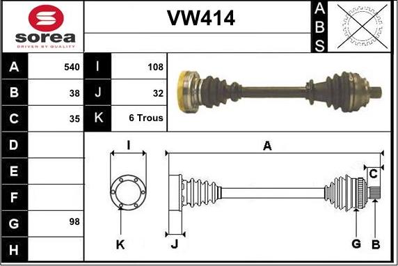 Sera VW414 - Приводной вал autospares.lv