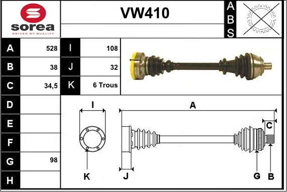 Sera VW410 - Приводной вал autospares.lv