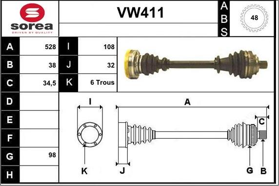 Sera VW411 - Приводной вал autospares.lv