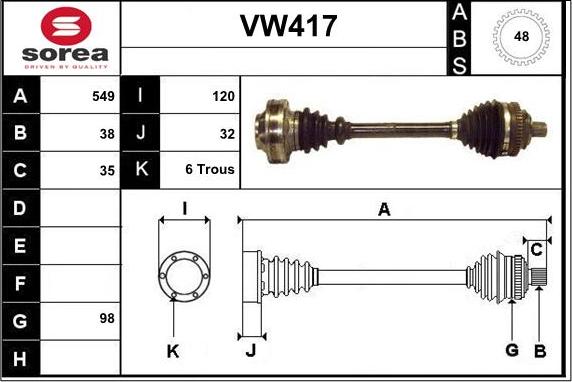 Sera VW417 - Приводной вал autospares.lv