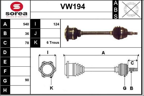 Sera VW194 - Приводной вал autospares.lv