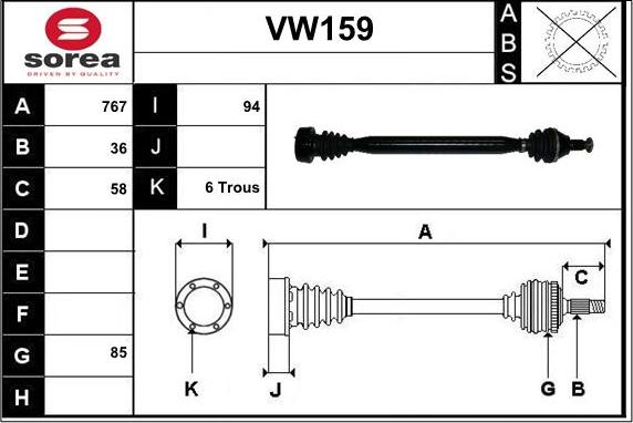 Sera VW159 - Приводной вал autospares.lv