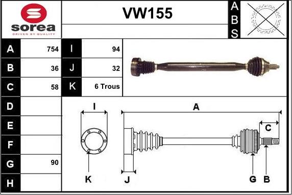 Sera VW155 - Приводной вал autospares.lv