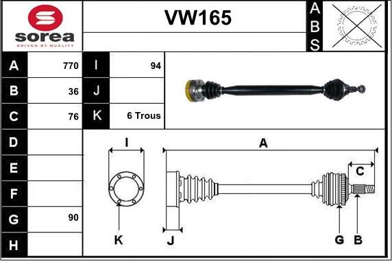 Sera VW165 - Приводной вал autospares.lv