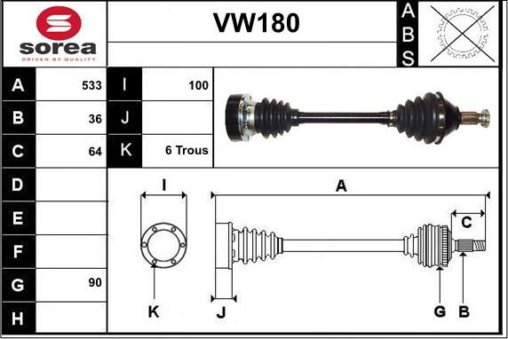 Sera VW180 - Приводной вал autospares.lv