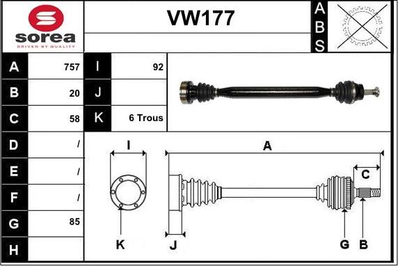 Sera VW177 - Приводной вал autospares.lv