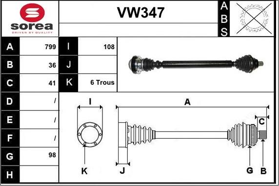 Sera VW347 - Приводной вал autospares.lv