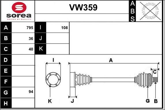 Sera VW359 - Приводной вал autospares.lv