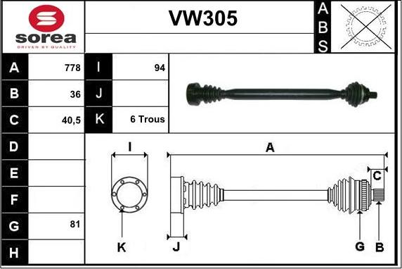 Sera VW305 - Приводной вал autospares.lv