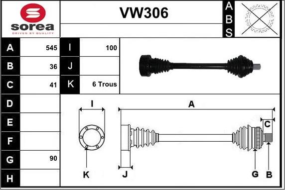 Sera VW306 - Приводной вал autospares.lv