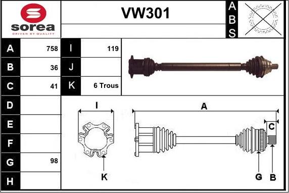 Sera VW301 - Приводной вал autospares.lv