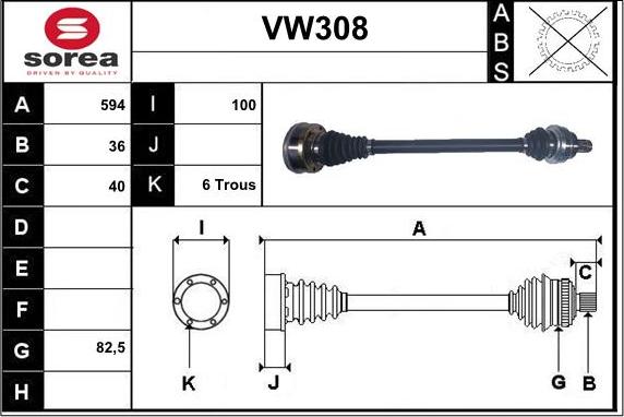 Sera VW308 - Приводной вал autospares.lv