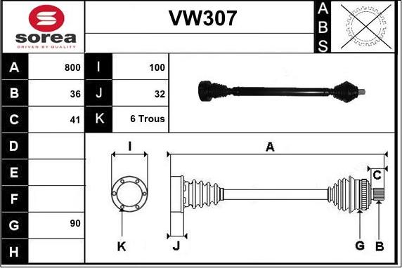 Sera VW307 - Приводной вал autospares.lv