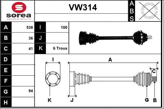 Sera VW314 - Приводной вал autospares.lv