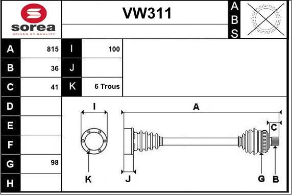 Sera VW311 - Приводной вал autospares.lv