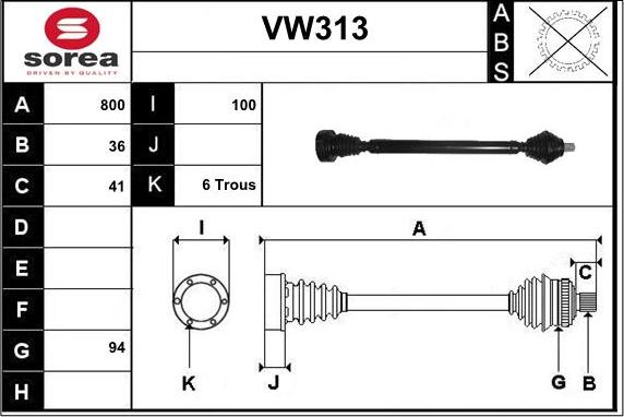 Sera VW313 - Приводной вал autospares.lv