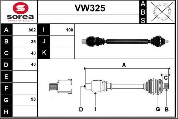 Sera VW325 - Приводной вал autospares.lv