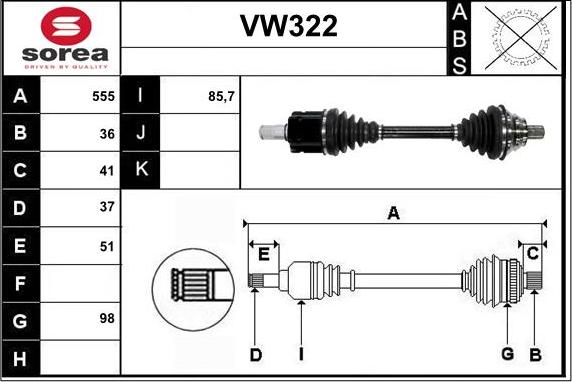 Sera VW322 - Приводной вал autospares.lv