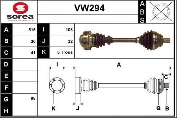 Sera VW294 - Приводной вал autospares.lv