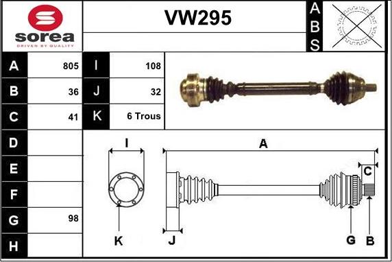 Sera VW295 - Приводной вал autospares.lv