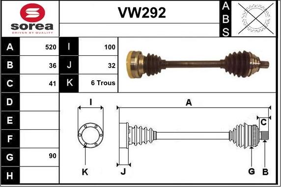 Sera VW292 - Приводной вал autospares.lv