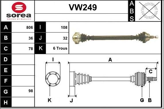 Sera VW249 - Приводной вал autospares.lv