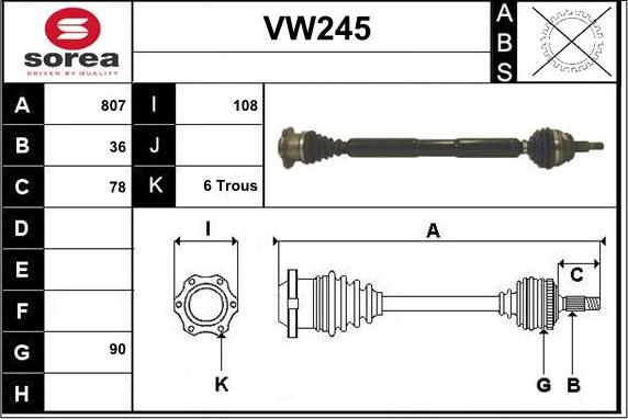 Sera VW245 - Приводной вал autospares.lv