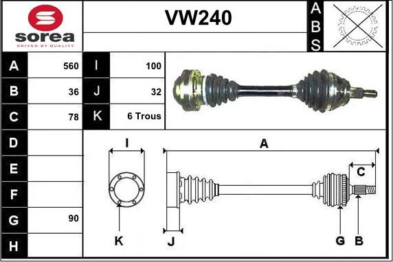 Sera VW240 - Приводной вал autospares.lv