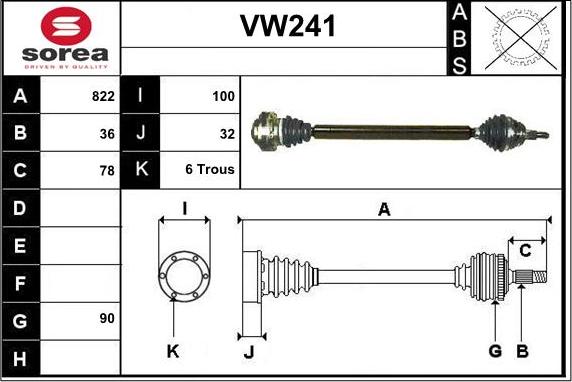 Sera VW241 - Приводной вал autospares.lv