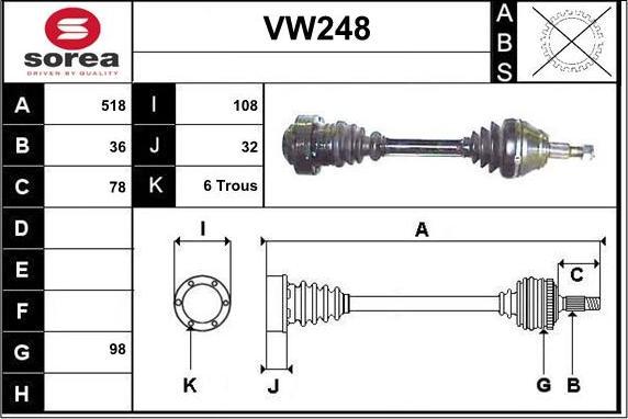 Sera VW248 - Приводной вал autospares.lv