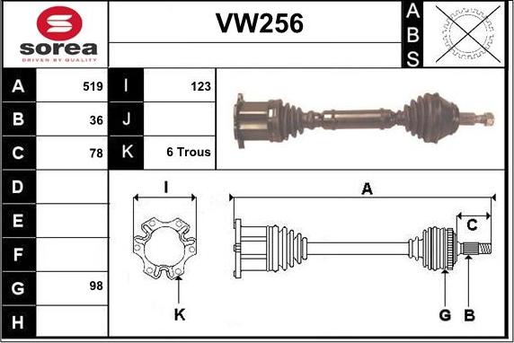 Sera VW256 - Приводной вал autospares.lv