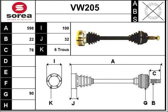 Sera VW205 - Приводной вал autospares.lv