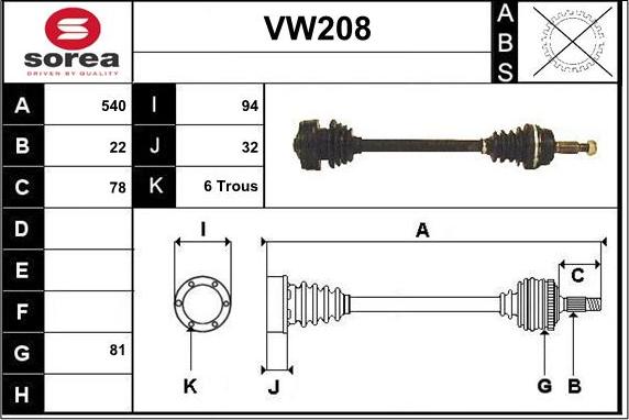 Sera VW208 - Приводной вал autospares.lv