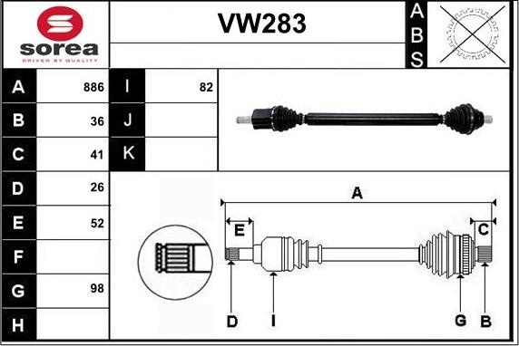 Sera VW283 - Приводной вал autospares.lv