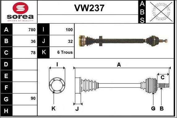 Sera VW237 - Приводной вал autospares.lv