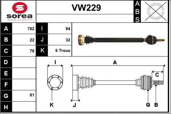 Sera VW229 - Приводной вал autospares.lv