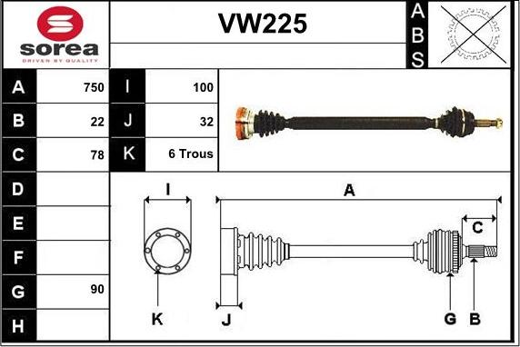 Sera VW225 - Приводной вал autospares.lv