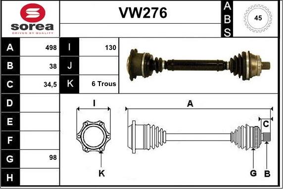 Sera VW276 - Приводной вал autospares.lv