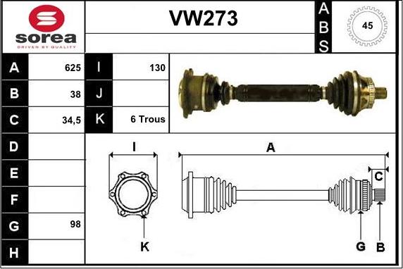 Sera VW273 - Приводной вал autospares.lv