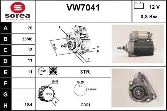 Sera VW7041 - Стартер autospares.lv