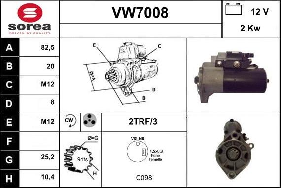 Sera VW7008 - Стартер autospares.lv