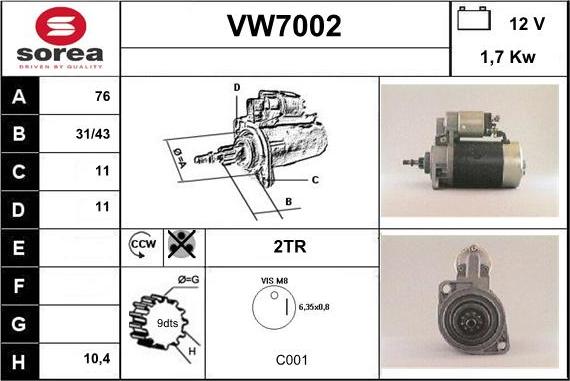 Sera VW7002 - Стартер autospares.lv