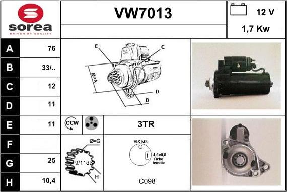 Sera VW7013 - Стартер autospares.lv